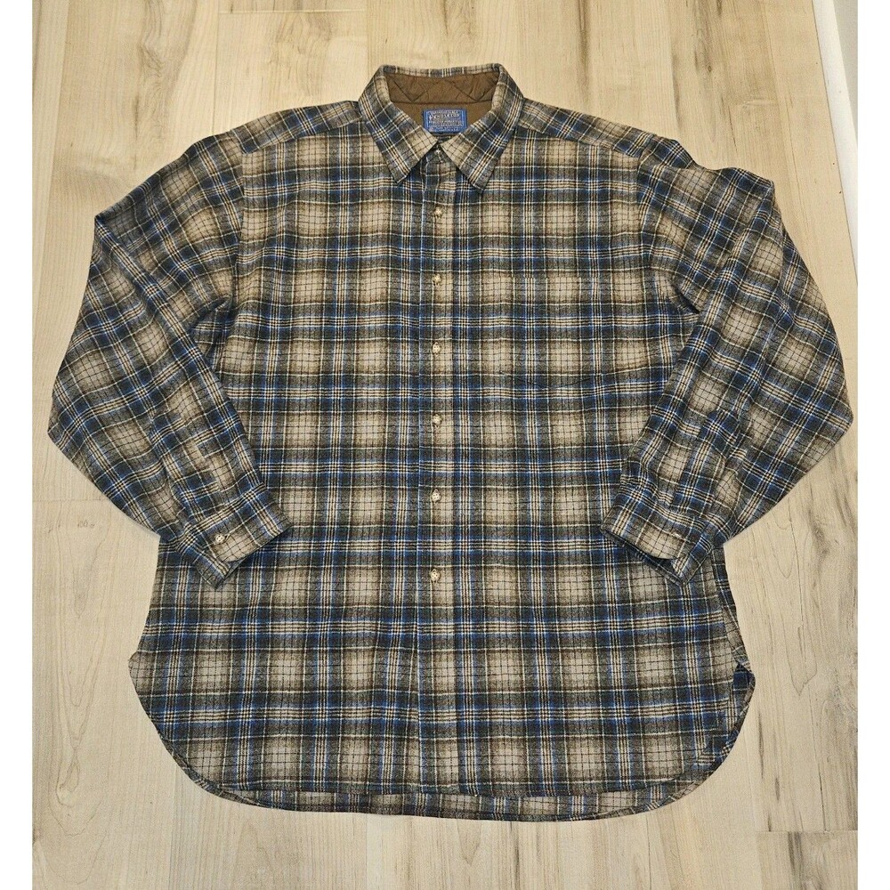 Vtg Pendleton Flannel Shirt Mens Size XL 100% Pure Virgin Wool Brown Plaid